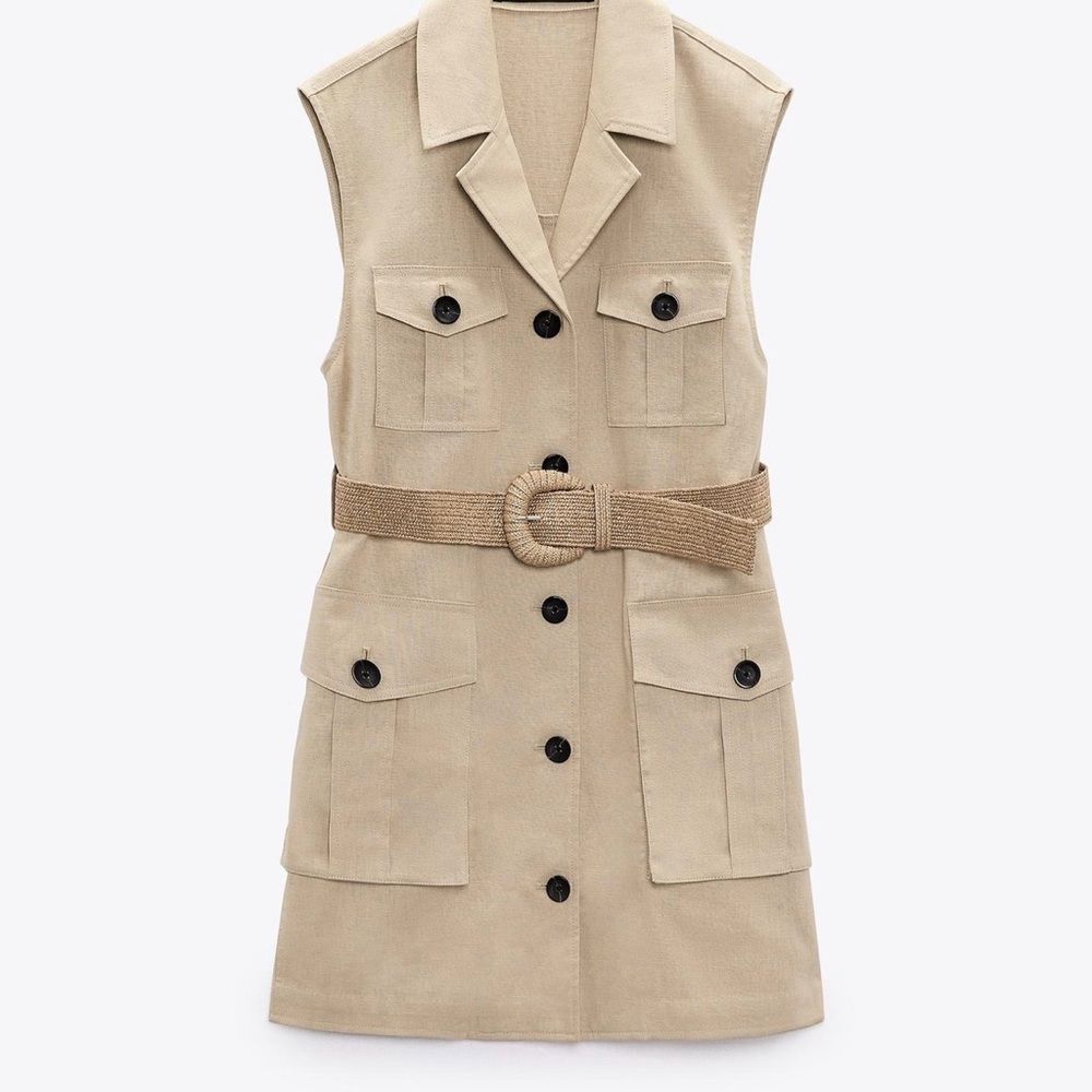 Sleeveless Tan Belted Jacket